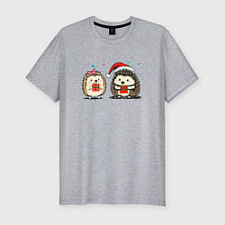 Футболка slim-fit Новогодние ежики с подарками, цвет: меланж