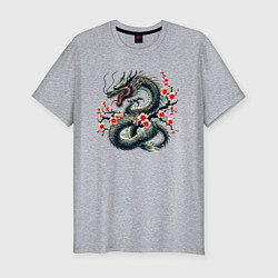 Футболка slim-fit Japanese dragon and sakura - irezumi, цвет: меланж