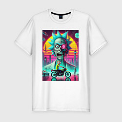 Футболка slim-fit Кибер Рик и Морти на мотоцикле, цвет: белый