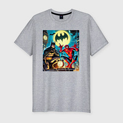 Футболка slim-fit Batman with Spider-man - ai art fantasy, цвет: меланж