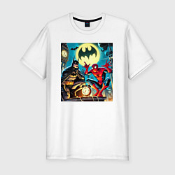 Футболка slim-fit Batman with Spider-man - ai art fantasy, цвет: белый