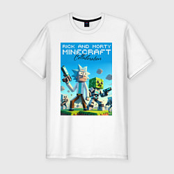 Футболка slim-fit Rick and Morty Minecraft - collaboration, цвет: белый
