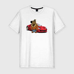 Футболка slim-fit Чиловый парень на красном автомобиле, цвет: белый