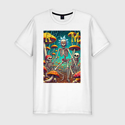 Футболка slim-fit Скелеты Рика и Морти на грибной поляне - нейроарт, цвет: белый