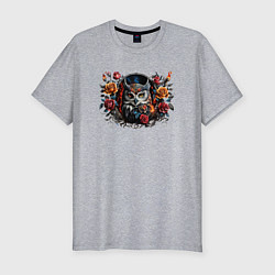 Футболка slim-fit Сова с розами, цвет: меланж