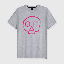 Футболка slim-fit Череп - игра в кальмара, цвет: меланж