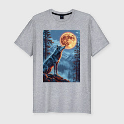 Футболка slim-fit Волк и луна, цвет: меланж
