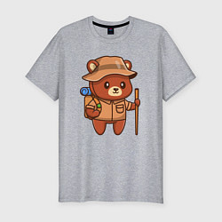 Футболка slim-fit Мишка путешественник, цвет: меланж