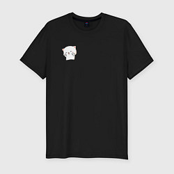 Футболка slim-fit Милый белый котик для пары, цвет: черный