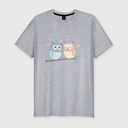 Футболка slim-fit Влюбленные совушки, цвет: меланж