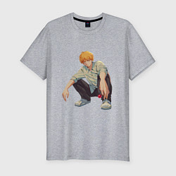 Футболка slim-fit Человек-бензопила Денджи чилл, цвет: меланж