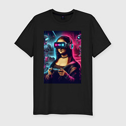 Футболка slim-fit Mona Lisa is an avid gamer - fantasy, цвет: черный