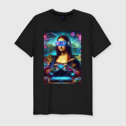 Футболка slim-fit Mona Lisa is an avid gamer - cyberpunk, цвет: черный