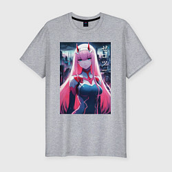 Футболка slim-fit Darling in the Franxx - zero two - ai art, цвет: меланж