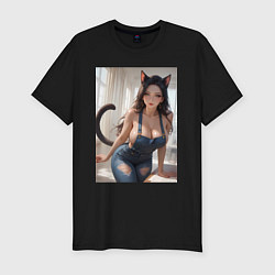 Футболка slim-fit Девушка-кошечка в комбинезоне, цвет: черный