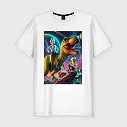 Футболка slim-fit Приключения Рика и Морти на планете динозавров, цвет: белый