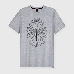 Футболка slim-fit Стрекоза паук и бабочка, цвет: меланж