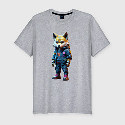Футболка slim-fit Уличный лисёнок - нейроарт, цвет: меланж
