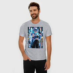 Футболка slim-fit Лиса наемник в стиле Cyberpunk, цвет: меланж — фото 2
