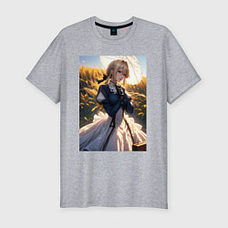 Футболка slim-fit Вайолет Эвергарден на поле пшеницы, цвет: меланж