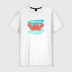 Футболка slim-fit Симпатичный крабик и надпись, цвет: белый