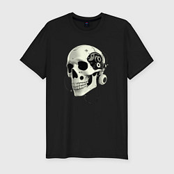 Футболка slim-fit Кибернетический череп с проводами, цвет: черный