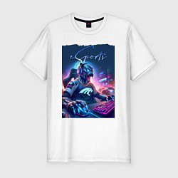 Футболка slim-fit Cyber panther is esports player - neon glow, цвет: белый