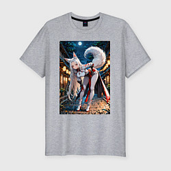 Футболка slim-fit Белоснежная лиса лунной ночью, цвет: меланж