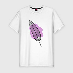 Футболка slim-fit Контуры листа на сливовом, цвет: белый