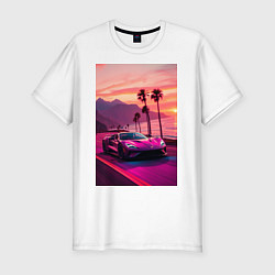 Футболка slim-fit Суперкар едет около океана, цвет: белый