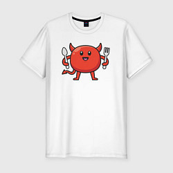Мужская slim-футболка Дьяволёнок на кухне