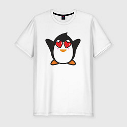 Футболка slim-fit Влюблённый пингвинчик, цвет: белый