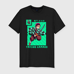 Футболка slim-fit Клинок рассекающий демонов Tanjiro Kamado, цвет: черный
