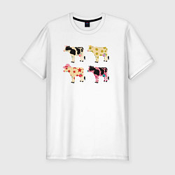 Футболка slim-fit Милые коровы поп-арт, цвет: белый