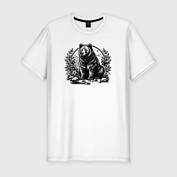 Мужская slim-футболка Русский медведь в лесу