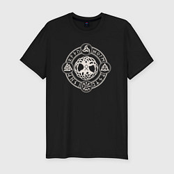 Футболка slim-fit Древо миров с руной и символами, цвет: черный