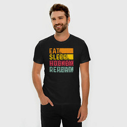 Футболка slim-fit Еда сон хоккей, цвет: черный — фото 2