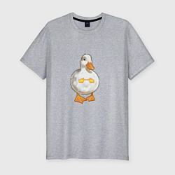 Футболка slim-fit Милая смущенная уточка гусь мем, цвет: меланж