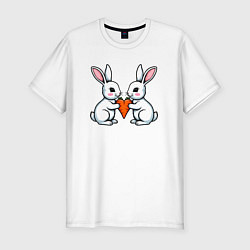 Футболка slim-fit Зайчики с морковкой в виде сердечка, цвет: белый