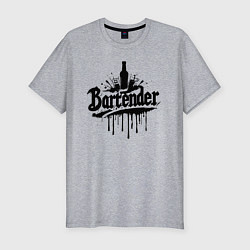 Футболка slim-fit Бармен бутылка и бокалы, цвет: меланж