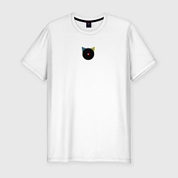 Футболка slim-fit Кот черный с носом сердечком - минимализм, цвет: белый
