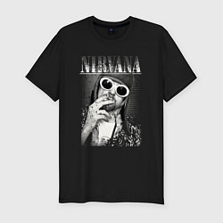 Футболка slim-fit Нирвана кобейн в очках, цвет: черный