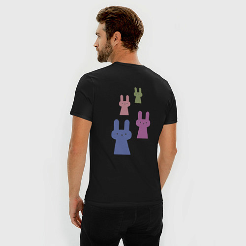 Мужская slim-футболка Зайцы - минимализм, разноцветные / Черный – фото 4