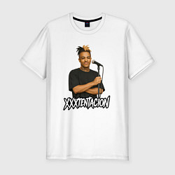 Футболка slim-fit XXXTentacion довольный у микрофона, цвет: белый