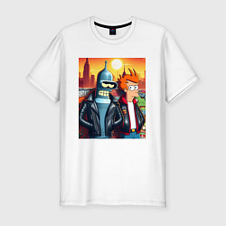 Футболка slim-fit Фрай и Бендер жители Нью-Йорка, цвет: белый