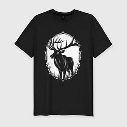 Мужская slim-футболка Белый лось орнамент