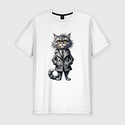 Футболка slim-fit Это кот в пальто, цвет: белый