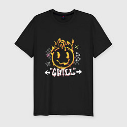 Футболка slim-fit Пылающий смайлик: графити - chill, цвет: черный