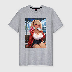 Футболка slim-fit Sexy гяру с мороженным - аниме, цвет: меланж