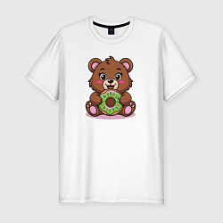 Футболка slim-fit В мультяшном стиле милый бурый медведь, цвет: белый